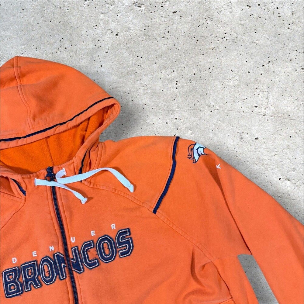 Denver Broncos Reebok Full Zip Hoodie Sweatshirt Orange Embroidered Womens XL - Picture 3 of 8